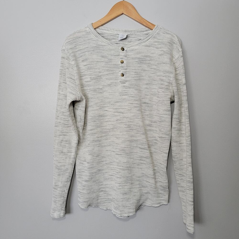 Urban Outfitters Henley Thermal Shirt Sz L White Marled Casual Preppy 90s Winter